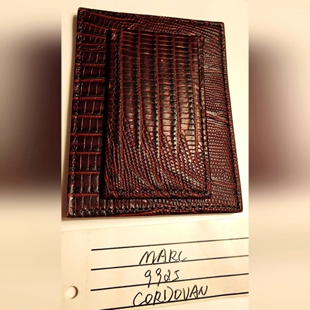 Men's 100% Lizard Shell Cordovan Money Clip/Two Card Slot Wallet.  Wine.